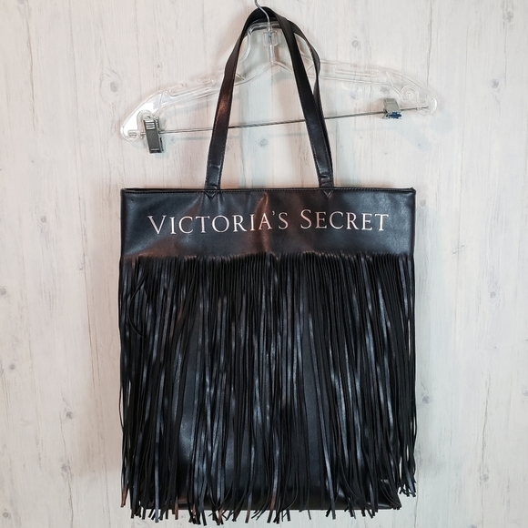 Victoria's Secret Black Fringe Tote Bag Purse - Picture 2 of 4